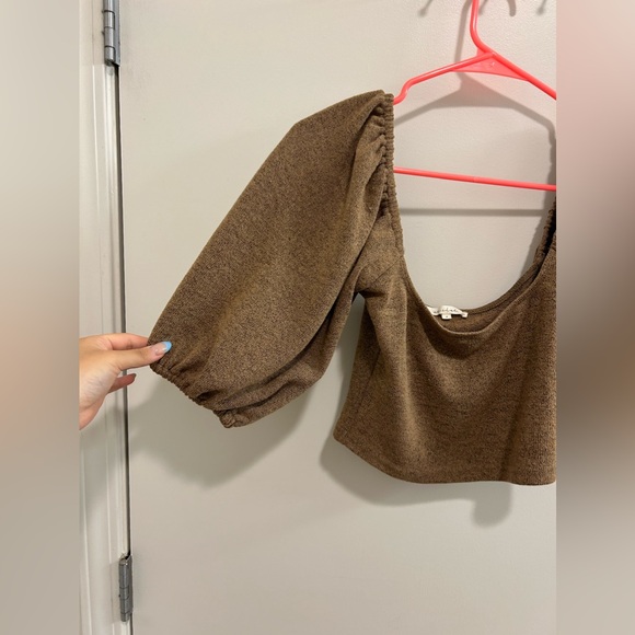🍁Et Clet Brown Puff Sleeve Square Neck Crop Top - Picture 6 of 8
